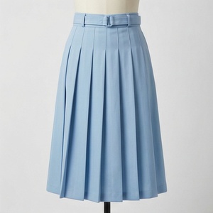 Women High Waist <b>Pleated</b> A-Line <b>Skirt</b> Knee-Length Solid Color Woven Polyester Anti-Wrinkle All Seasons - Product Image 1