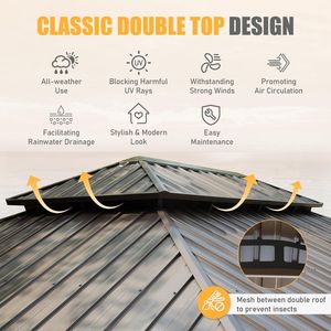 14x20FT Hardtop Galvanized Steel Gazebo Double <b>Roof</b> Aluminum Frame Permanent Metal <b>Canopy</b> Large Curtain Netting Pergola Gazebo - Product Image 2