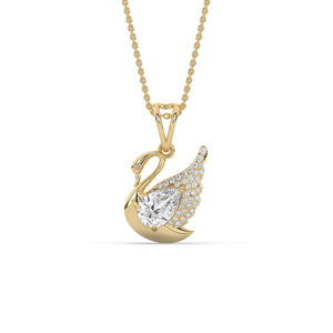 Pendentif Cygne de Luxe en Diamant de Laboratoire Orné de Perles et Ailes Pavées, Collier Solitaire Poire, Bijoux Fins, Cadeau pour Femme - RAMDUT IMPEX - Product Image 1