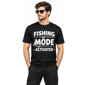 Fishing Mode Activated Men's Black Quick Dry T-Shirt UPF 50 <b>Printed</b> Front Design Outdoor Wear - Product Image 4