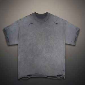 เสื้อยืดคอกลมแขนสั้นสไตล์วินเทจขาดๆ แบบดิสเทรสสำหรับผู้ชายแนวสตรีทแวร์ - Product Image 3