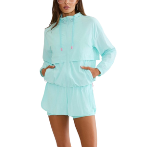 <b>Women's</b> Casual Solid 2 Piece <b>Set</b> Full Sleeve Hooded Zipper <b>Top</b> <b>Shorts</b> Regular Fit Breathable Autumn Wear Polyester/Cotton - Product Image 2