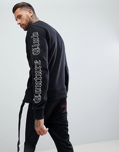 เสื้อสเวตเชิ้ตคอกลมสีดำสำหรับผู้ชาย พิมพ์ลายแขนเสื้อสีขาว ทรงเข้ารูป ผ้าเฟรนช์เทอร์รี่ สวมใส่สบายๆ สำหรับฤดูใบไม้ร่วง - Product Image 2