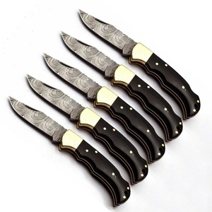 Couteau de survie industriel et de camping à lame fixe en damas forgé à la main, pointe tombante, avec manche en corne, OEM ODM - Product Image 5