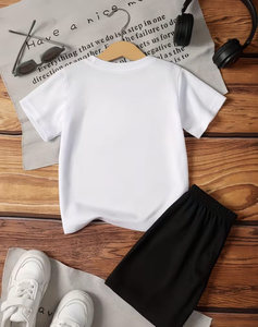 Girls 2-Piece Rainbow Print Set Short Sleeve Top with Black Shorts Summer Outfit Polyester/Cotton Breathable - Product Image 2
