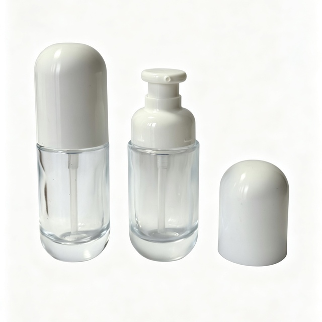 30ml Clear Glass Serum Bottle White Pump Refillable Leak Proof Essential Oil Lotion Skincare Cosmetic Packaging Skin Care Cream