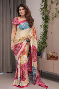 Sari de Seda Satinada Premium con Estampado Digital y Borlas Preconfeccionadas, Elegante Prenda Étnica Tradicional para Mujer - Product Image 3