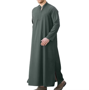 Jubbah Saudí para Hombre, Thobe Islámico de Color Sólido, Talla Grande, Informal, Personalizable, de Algodón Transpirable de Alta Calidad, en Oferta - Product Image 1