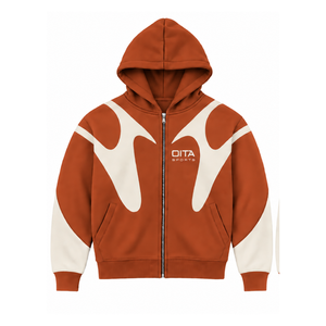 Rust <b>Orange</b> Contrast Panel Zip Up Hoodie Men Streetwear Full Zipper Long Sleeve Casual <b>Fleece</b> Hooded Sweatshirt With Pockets - Product Image 1