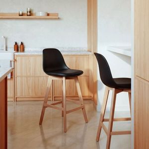 Modern Counter Height Bar <b>Stool</b> with Solid <b>Wood</b> Frame, Nordic High Bar Chair with Ergonomic for Kitchen Island, Restaurant, Café - Product Image 2