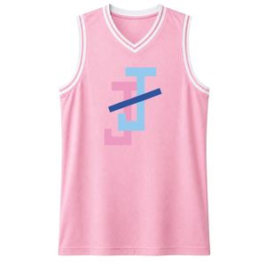 เสื้อบาสเก็ตบอลปักโลโก้ Pink JJ สำหรับผู้หญิง แบบแขนกุด คอวี แต่งขอบสีขาว สำหรับชุดทีมแบบสั่งทำ - Product Image 1