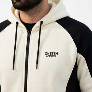 ONETEN APPAREL Conjunto Deportivo Casual de Otoño para Hombre, con Capucha y Cremallera, Bloques de Color Crema y Negro, Manga Larga - Product Image 4