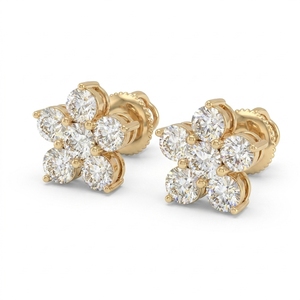 Pendientes de Diamantes con Forma de Flor en Oro de 14K, Certificados por IGI, 7.00 CT, Corte Brillante, Minimalistas, Ligeros y Cómodos para Mujer, Regalo Ideal - Product Image 3