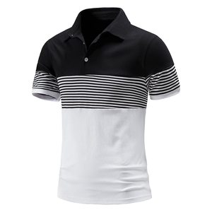 Men's <b>Black</b> <b>And</b> <b>White</b> <b>Striped</b> Knitted Short Sleeve Polo <b>Shirt</b> Casual Style Color Blocked Design Low MOQ Men's Polo <b>Shirts</b> - Product Image 1