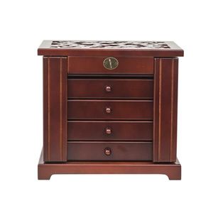 Grande Organizzatore di Gioielli in Legno a 5 Livelli con 4 Cassetti, Scatola Marrone per Anelli, Collane, Cosmetici e Decorazioni Natalizie - Product Image 1