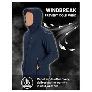 Waterproof Fleece Lined Windbreaker <b>Rain</b> <b>Jacket</b> for Winter Outdoor Hiking and Travel <b>Men's</b> Hooded Softshell <b>Jacket</b> <b>Lightweight</b> - Product Image 3