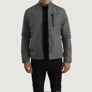 Chaqueta Acolchada Gris para Hombre, Cuello Alto, Cierre de Cremallera, Resistente al Viento, Informal, para Otoño, Corte Ajustado, Relleno de Poliéster, Largo Regular - Product Image 3