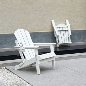 Sedia Adirondack Pieghevole con Doppio Portabicchieri in Materiale Composito Bianco Effetto Legno per Uso Esterno - Product Image 1