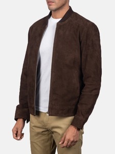 Mocha <b>Suede</b> Brown Bomber <b>Leather</b> <b>Jacket</b> - Product Image 3