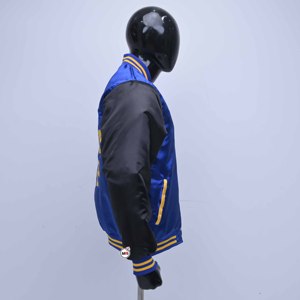 Chaquetas Varsity Azules de Satén para Hombre, Más Vendidas, con Logotipo Bordado y Mangas Negras, Estilo Preppy, Cuello Camisero - Product Image 2