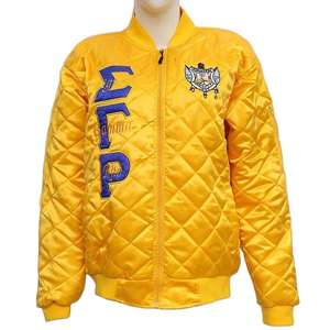 Blouson bomber matelassé en satin premium pour homme - Rose et vert, également connu comme blouson universitaire à lettres grecques - Product Image 1