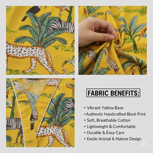ชุดกิโมโนผ้าฝ้ายพิมพ์ลายป่าสีเหลืองสำหรับผู้หญิง คอวี แขนยาว ความยาวเต็มตัว มีกระเป๋าหน้า 2 ช่อง พร้อมเชือกผูกเอว ชุดนอนลำลอง - Product Image 6