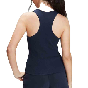 <b>Women</b> V-neck Sleeveless Tank <b>Top</b> Solid <b>Navy</b> Blue Breathable Polyester Spandex Yoga Front Logo Regular Fit Adult Sportwear - Product Image 3