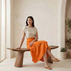Hermosa Falda Midi Cruzada con Volantes de Popelina de Algodón Naranja para Mujer, con Tela Ligera, Estilo Moderno y Ajuste Cómodo - Product Image 4