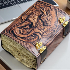 Journal en cuir véritable fait main, motif dragon chinois marron, Grimoire fantastique, Carnet de croquis médiéval, Journal d'écriture en cuir véritable, Cadeau - Product Image 5