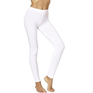 Leggings pour femmes en mélange de coton blanc uni, taille mi-haute, coupe skinny, avec logo à la taille, personnalisables, meilleur prix d'usine du Bangladesh - Product Image 2