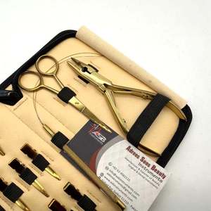 Gold Plated Wholesale Hot Selling Custom Logo Top Grade Stainless Steel Hair Extension <b>Pliers</b> Tools Kit <b>Set</b> With Cream Case - Product Image 6