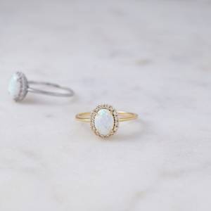 <b>Opal</b> Dainty <b>Ring</b> 925 Sterling Silver 14K <b>Gold</b> Plated October Birthstone Stackable <b>Ring</b> Gift For Her Women Mom - Product Image 1