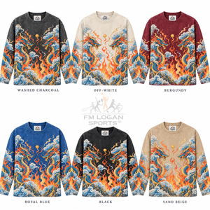 T-shirt à manches longues surdimensionné avec motif dragon, vente en gros, vintage, délavé à l'acide, écologique, respirant, coton lourd 300g - Product Image 5