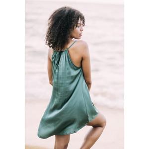 Robe Courte Décontractée d'Été en Coton Tissé Respirant, Col en V, Sans Manches, Coupe Mini Évasée, Taille Naturelle, Couleur Unie - Product Image 3