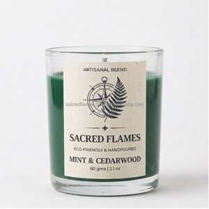 Bougie en verre en cire de soja coulée à la main, parfumée menthe et bois de cèdre, marque privée, en gros, cire verte en vrac - Product Image 2