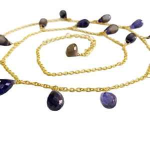 Iolite-Plata de Ley 925, gemas preciosas chapadas en oro puro, 45 cm Cadena de eslabones ajustable, collar a la moda - Product Image 1