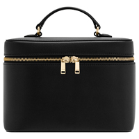 Étui à cosmétiques en cuir de taille moyenne avec fermeture à glissière, style élégant, poignée souple, sac de maquillage de voyage, couleur marron