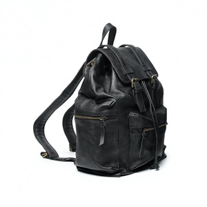 Modern Unisex Genuine Leather Tactical Sports <b>Backpack</b> Solid Navy Blue Zipper Closure Front Pocket Adjustable <b>Strap</b> Polyester - Product Image 5
