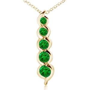 14K <b>Solid</b> <b>Gold</b> Natural Emerald Five Stone Round Journey <b>Pendant</b> Classic Fine Jewellery Anniversary Wedding Gift For Her New 2026 - Product Image 1