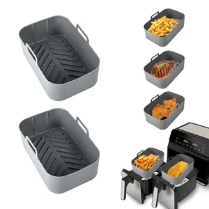 Air Fryer Silicone Liner Rectangle Kitchen Baking Food Safe Dual Air Fryer Silicone Liner Mold Pot Set