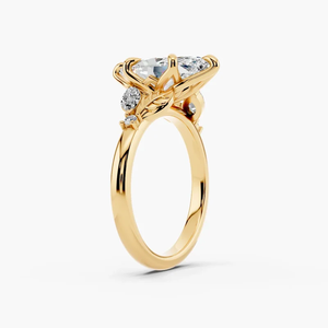 Bague de fiançailles en or massif 18 carats avec diamant de laboratoire taille marquise et pierres latérales motif feuille pour femme, bijoux fins - Product Image 2