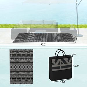 Tappeto da esterno impermeabile geometrico nero e grigio 6FT X 9FT reversibile con borsa per il trasporto - Product Image 3