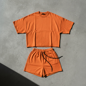 Custom Tracksuit Summer Sweatsuit Acid Wash Two 2 Piece Set Screen Printing Cropped t Shirt and Shorts Set Men - Product Image 4