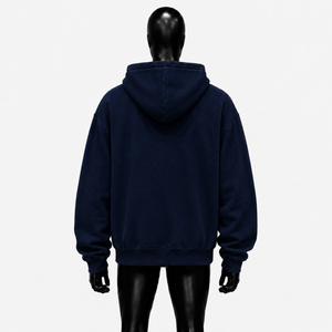 Sudadera con capucha azul marino personalizada con cremallera, estilo gótico oversize, bordado de letras AB, streetwear unisex, sudadera con capucha pesada para hombre - Product Image 2