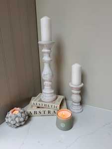 Juego de 2 Portavelas Artesanales de Madera, Forma Redonda, Decoración para el Hogar, Acabado Natural, Color Blanco - Product Image 5