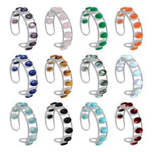 9-Stone Gemstone Bohemian Style Geometric Design <b>Silver</b>-Plated Handmade Adjustable <b>Cuff</b> Fashion Bangle Women's High Quality - Product Image 2