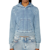 Sweat-shirt court à capuche en molleton bouclette et denim délavé pour femme, coupe ample, design personnalisé sur le devant, respirant