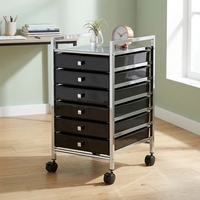 Chariot de rangement blanc à 6 tiroirs avec roulettes, cadre métallique, tiroirs en plastique, chariot de bureau mobile, conteneur à roulettes, plateforme portable