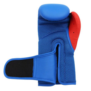 Gants de boxe d'entraînement en cuir bleu pour perfectionnistes, accents rouges, évacuation de l'humidité, maille respirante, fermeture auto-agrippante, unisexe - Product Image 4