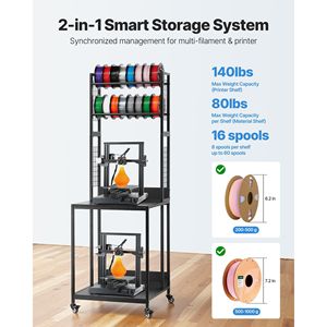 4-Tier 3D <b>Printer</b> <b>Stand</b> Filament Storage Rack with Cart Wheels Spools Holder for Efficient Organization of <b>Printer</b> Filament - Product Image 2